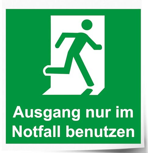 Indigos UG Aufkleber Ausgang nur im Notfall benutzen - 200x200 mm - Hotel, Firma, Schutz, Kita, Arzt, Praxis, Wohnung - Sicherheit - Warnung