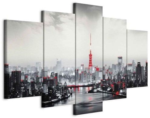 murando - Leinwandbild Stadt HafenStadt Nebel, 150x75 cm, 5-teilig, modern | Hochwertige Leinwand, sofort aufhängbar, ideal fürs Wohn- oder Schlafzimmer, wasserfest und lichtecht, langlebig, stilvoll