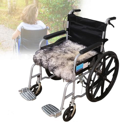 vanenferse Lammfell Rollstuhlauflage, Lammfell Langhaar Sitzauflage, Bequemes Weiches Stuhl Stuhlkissen Rollstuhlauflage Sitzauflage Fürs Auto, Geruchsarm, 45x45cm