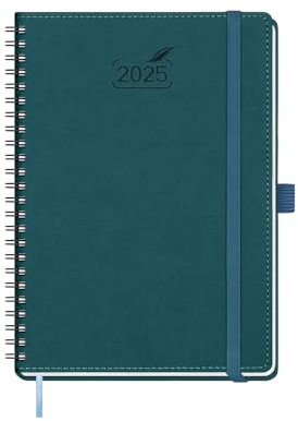 BEZEND Kalender 2025 Buchkalender A5 Ringbuch 1 Woche 2 Seiten | Terminplaner 2025 Wochenplaner mit 100 g/m² Papier & Monats-Register | Planer & Terminkalender mit PU-Leder Softcover - Dunkelgrün
