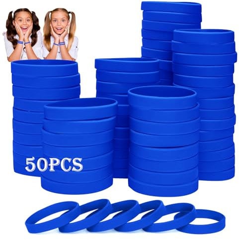 HONTIUS 7'' Braccialetti In Gomma, 50 Pezzi Braccialetti In Silicone, Blu Vuoto Elastici di Gomma per Uomo Donna Scuola Insegnante Squadra Festa 8~12 di età