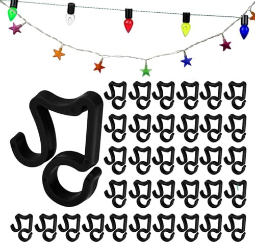 GOLRISEN 100 PCS Attache Guirlande Gouttiere Plastique, Cintres de Décoration d'Arbre, Mini Crochet Guirlandes Noël, Clips Lumière de Noël pour Arbre de Noël, Gouttière de Toit, Boules de Noël(Noir)