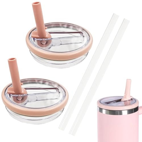 NEERIX 2 Pack 40 OZ Tumbler Lids Replacement Cup Flip Straw Tumbler Lid,Clear Replacement Lids Fit for Stanley Travel Tumbler, Spill Proof Tumbler Covers for Stanley Cup Accessories(Pink)