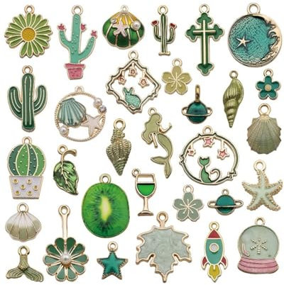 KGDUYC Grün Emaille Charms Anhänger, 30 Stück Schmuck für Armbänder, Halsketten, Ohrringe - Basteln Sie Anhängerzubehör