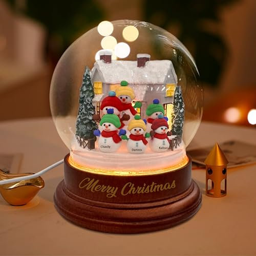 Bola de cristal de muñeco de nieve personalizada con luz LED, nombres de familia personalizados, bola de cristal de nieve para decoración del hogar, para niños, abuela, mamá, abuelo (estilo 2)