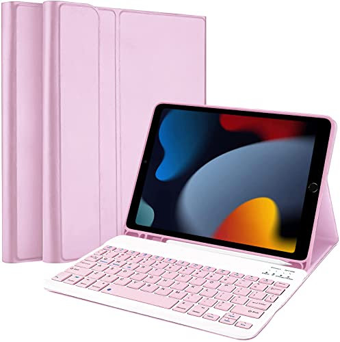 Ducerta Ipad 9th Generation Case with Keyboard, 10.2 Inch Ipad Keyboard Case for (2021)/8th Gen(2020)/ 7th Gen(2019), Air 3/ Pro 10.5 Bluetooth Keyboard (Pink)