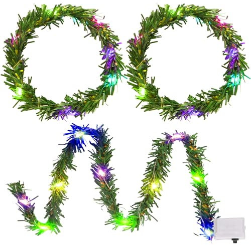 Mini Ghirlanda di Natale, Ghirlanda in Miniatura con Luci LED Miniatura, Ghirlande Natalizie in Miniatura, Mini Ghirlanda Natale, Accessori in Miniatura per Casa delle Bambole Caminetto Finestra