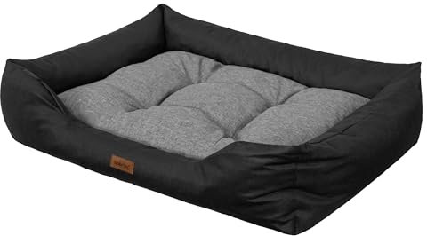 Sales Core Hundebett Hundesofa - L: 92 x 73 x 23 cm - Schwarz + Graphit, Hundekissen mit erhöhte Ränder für kleine, mittelgroße und große Hunde Hundekörbchen Kuscheliges Hundedecke Hundeliege