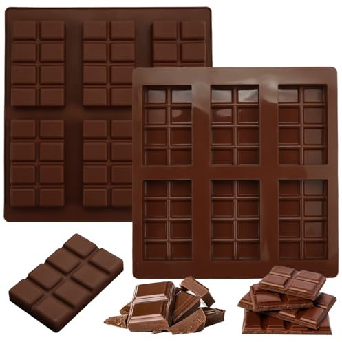 2 Pièces Moules à Chocolat en Silicone pour 6 Tables, Moule Tablette Chocolat, Moule Chocolat Sans BPA, Antiadhésifs, Moule Silicone Tablette de Chocolat, pour Bonbons, Gelées, Chocolats Carré