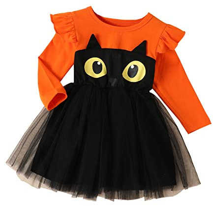 Halloween Kostüm Kinder Halloween Kostüm Kinder Kinder Kleinkind Baby Mädchen Halloween Kleid Langarm Kürbis Fledermaus Print Tutu Kleid Halloween Outfit Kleidung Pumpkin Halloween Party Kürbiskostüm