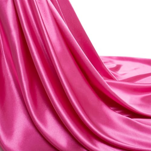 Tessuto di raso di seta rosa acceso, 2,8 m di larghezza, lucido e morbido tessuto di raso Charmeuse per cucito, abiti da sposa e artigianato