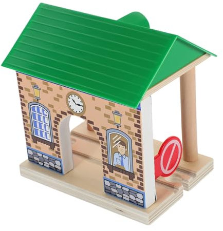 HEMOTON Bahnhof Aus Holz Für Eisenbahnszene Spielzeug Modell Dekoration Für Junge Mädchen Heimwerker Zubehör Für Holzeisenbahn