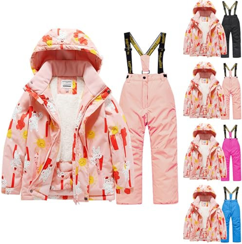 Schneeanzüge für Jungen und Mädchen Schneeanzug Kinder Wasserdicht Skianzug 2 Teilig Skijacke mit Skihose Fleece Winterjacke + Latzhose Set Outdoor Winteranzug Warehouse Deals Angebote Rosa 11 Jahre