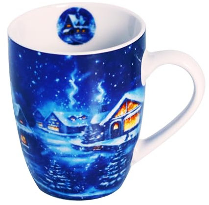 Tasse de Noël village d'hiver féerique en porcelaine. Tasse à motif pour la table dressée et comme cadeau de Noël, 0,32 x 10,5 cm (L x H)