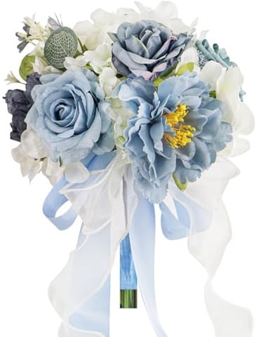 Staubblaue Hochzeitssträuße für Braut, Brautjungfer, künstliche Seidenrosen, Brautsträuße für Hochzeit, Boho, rustikal, französische Vintage-Kirche, Dekoration, Wurfstrauß (21,8 cm (M))