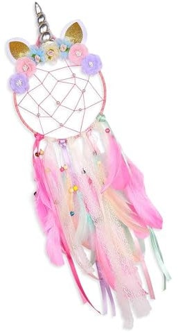 Funngy Bunter Feder Einhorn Traumfänger, Traumfänger für Mädchen, Basteln, Großer Dreamcatcher für Kinder, Segen, Geburtstagsgeschenk