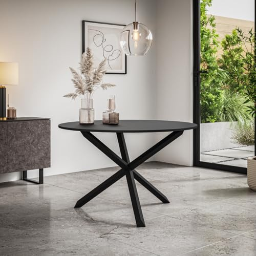 MALVERN 4-6 SEATER ROUND DINING TABLE w SOLID BLACK OAK LEGS (Black)