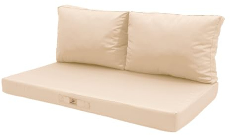 Deco Arts Sitzkissen Outdoor 3er-Set mit abnehmbarem Bezug für Gartenbank und Gartensofa, Sitzpolster 120x60x8 cm + 2 Rückenkissen 60x35x15 cm, Beige