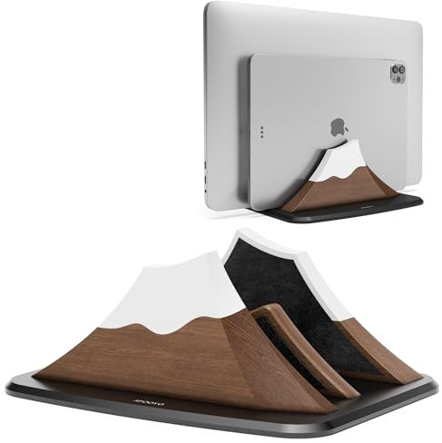 Vertical Dual Laptop Stand - Snow Peak-Shaped Walnut Adjustable Laptop Holder,2 Slots Desktop Dock Compatible with All MacBook, Surface,Chromebook,Dell & More(Walnut)