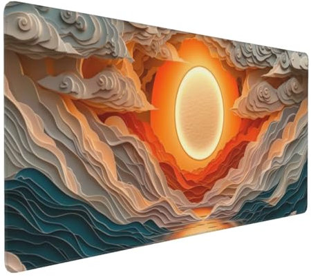 Tapis de Souris 50x25 cm Grand Tapis Souris XXL, Le Soleil Tapis de Souris Bureau Gamer, à Bords Cousus, Base en Caoutchouc Antidérapante, sous Main pour Clavier et Souris, Decoration Maison E-939