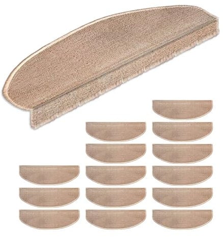 Relaxdays Alfombras Escaleras, Set 15, Alfombrillas Escalones, Circular, Antideslizantes, 65x24 cm, Autoadhesivas, Beige, Plástico