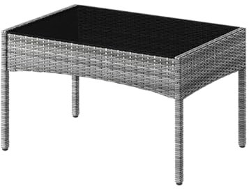 STEELSØN Polyrattan Gartentisch Thalora, Beistelltisch mit Glasplatte für Balkon und Garten,Couchtisch, Loungtisch Rattan, grau-meliert/anthrazit, Maße 71x41x39 cm