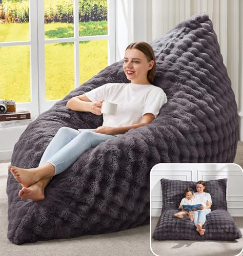 Hobestluk 3-in-1 Sitzsack-Sofa, groß und wandelbar | Bubble-Dunkelgrau, maschinenwaschbar, Bezug abnehmbar, einfach umbaubar, großes Bodenbett, für Wohn-/Schlafzimmer