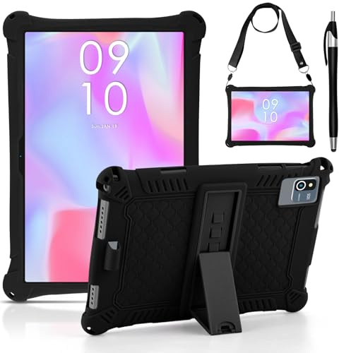 KATUMO Universal Silicone 10.1 inch Tablet Case, Black | 24*16 CM Soft Rubber Cover, for Gleeso / Hakaug / HotLight / TECLAST P30 / DOOGEE 10 inch Tablet, with Pen and Shoulder Strap