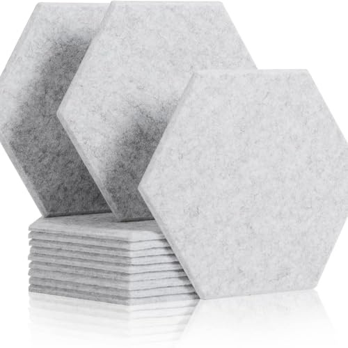 12 Stück Hexagon Akustik Absorber Schallschutzplatten Akustikpaneele Wand, Hohe Dichte Schallabsorber Wand für Wanddekoration und Akustische Behandlung Schallschutz (12 Stück,Hellgrau)