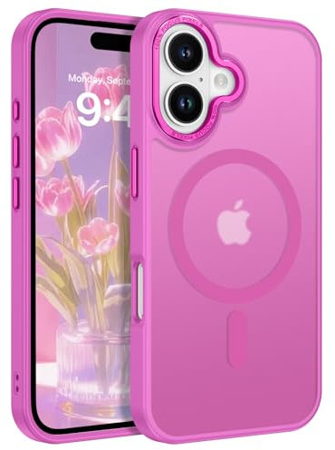 VENINGO Magnétique Coque pour iPhone 16 Plus Compatible avec MagSafe Coque Translucide Mat Silicone Tpu Anti Empreintes Digitales Coque pour iPhone 16+ 6,7 Pouce Rose