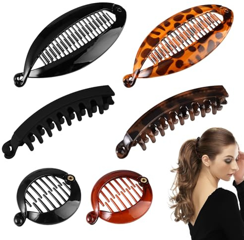 6 Pièces Double Peigne Rétro Banana Clip Hair, Pince Banane Cheveux Femme | Français Longue Résine Plastique Forme de Poisson Haar Banane pour Femmes et Filles aux Cheveux Longs, Bouclés ou Droites