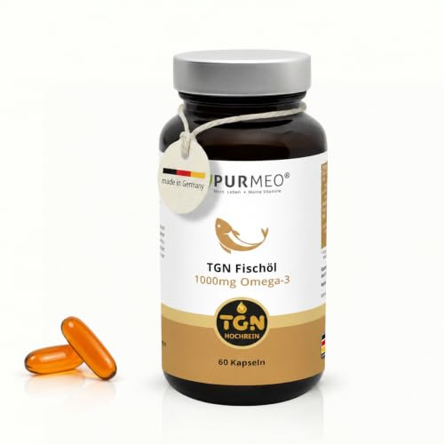 PURMEO® TGN Fischöl – Hochdosiertes Omega-3 mit EPA & DHA in Triglycerid-Form (TG) – 60 Kapseln – Hochgereinigtes Fischöl – laborgeprüft, Made in Germany