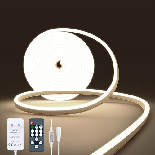 NELUX Neon LED Strip 2m Weiss Streifen Wasserdicht Lichtband Aussen Outdoor. LED Band Light Stripe Aussenbereich Außen Neutralweiss Lichtleiste 4000K. Inklusive Fernbedienung Dimmbar und Netzteil 24V