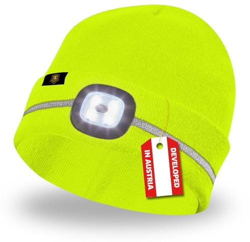 G4P LED Mütze mit Reflektionsstreifen, Wintermütze mit herausnehmbarer LED-Leuchte, USB-aufladbar, 4 Leuchtstärken, ca. 60 Min. Leuchtdauer, Universalgröße