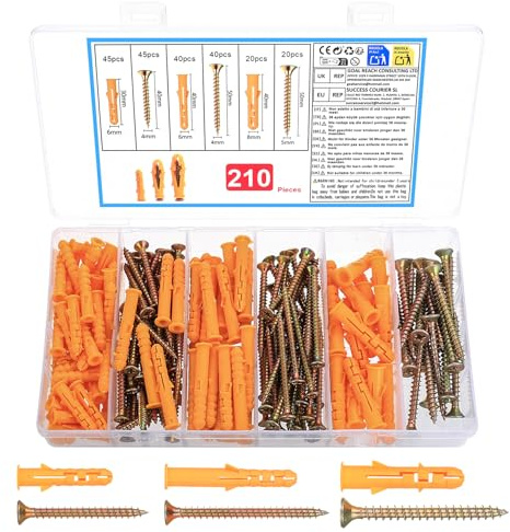 210 Stk Schrauben Dübel Set (105 Betondübel & 105 Gipskarton Schrauben) | M4 M5 M6 M8 Beton Dübel Schrauben Set, Gipskartondübel Sets, Mauerwerksziegel Betonwand Schlagdübel