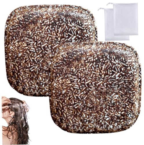 2 Stück natürliche Shampoo-Riegel, traditionelle Aminosäure-Braun-Shampoo-Riegelseife mit 2 schäumenden Netzen, beruhigend und stärkt das Haar für Frauen und Männer, 4 Teile/Set Haar, Seife für, Soa