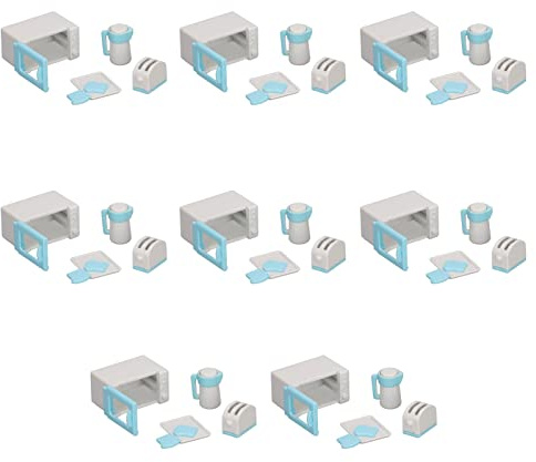 CUOFYUNL 8 ensembles d'ustensiles de cuisine pour mini maison de poupée, bouilloire, grille-pain, plateau de four, kit d'ustensiles de cuisine miniatures