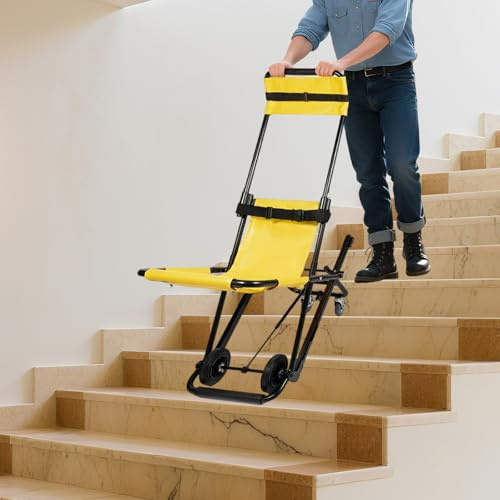 Gdetnysty Treppenstuhl Rollen Lift Rollstuhl 350,53Lbs Manueller Transport-Treppenstuhl Tragbarer Klappbarer Mit Sicherheitsgurten Und Verstellbarer KopfstüTze 159 Kg Tragkraft FüR Notfall Rettung