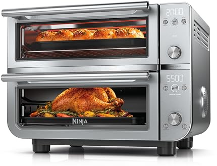 Ninja Double Oven Pro Smart XL - Backofen und Luftfritteuse, 12-in-1 Vielseitigkeit mit intelligenter Verarbeitung und Dual-Zonen-Technologie zum gleichzeitigen Kochen von 2 Mahlzeiten, geeignet für