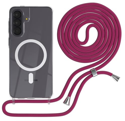 EAZY CASE - Handykette kompatibel mit Galaxy A57 Kette zum Umhängen Stoßfest Handyhülle für Galaxy A57 Silikon Hülle mit Band Handytasche Transparent als Fallschutz in Pink