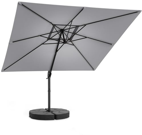 HOMRELEXA Sonnenschirm 300 x 300 cm Rechteckig mit Ständer und Kurbel, Gartenschirm mit Kreuzsockel, 360°Drehbar Parasol Gartenschirm Marktschirm für Garten Deck Outdoor