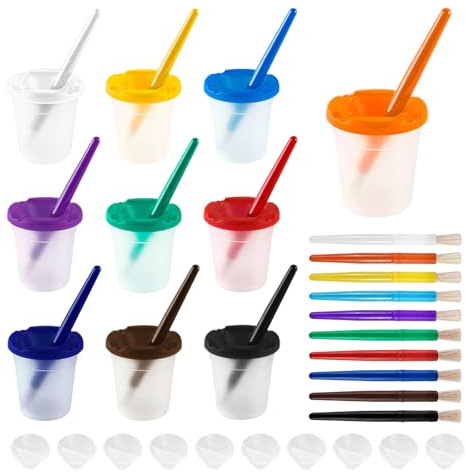 10 vasos de pintura con protección antiderrames, vasos de pintura con tapa y pincel, vasos de pintura a prueba de fugas, vasos de tinta, vasos de pigmento, vasos de lavado para pintura, bricolaje
