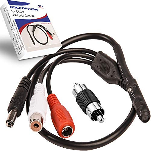 USA Sales Group Tiny RCA Outdoor Security CCTV Microphone for IP, NVR, TV, DVR Surveillance Cameras, Audio Mic Clear Sound with High Sensitive Adjustment Preamp Amplified Pickup Device Kit (1 Pack)