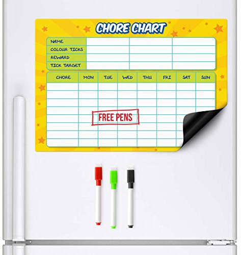 CKB LTD CHORE CHART Magnetic Fridge Board With Drywipe Marker White Board & Pen - Magnet Whiteboard Kitchen Home Office Memo Notice Family Rota Large Jobs To Do A3 Meal Daily Planner