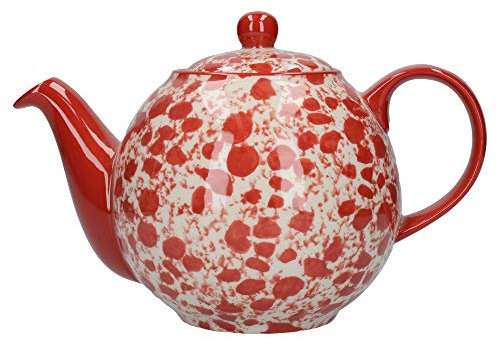 London Pottery Splash Globe Teapot with Strainer, Stoneware, Red/White, 4 Cup (900 ml)