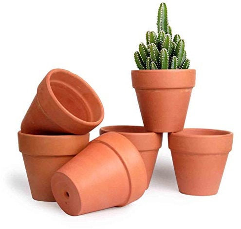 T4U 10.5CM Terracotta Clay Pots Pack of 6 - Small Craft Nursery Plant Pot Water Permeable Succulent Cactus Pottery Planter DIY Home Office Desktop Windowsill Ornament Decoration Wedding