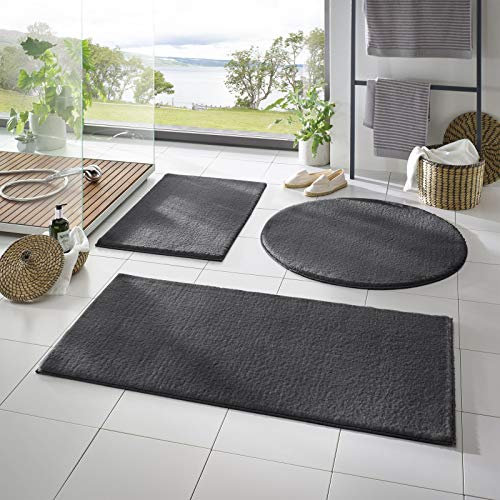 Taracarpet Badematte Fiona rutschfest waschbar Badezimmerteppich sehr weich und als Set kombinierbar Uni anthrazit 080x150 cm