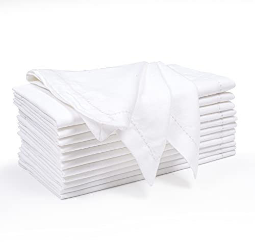 Hausattire Stoffservietten, 50,8 x 50,8 cm, Flachs-Baumwolle, waschbar und wiederverwendbar, Tischservietten, für Hotel, Restaurant, Hochzeiten, Frühling, Ostern und Partys, sehr saugfähig, Weiß, 12