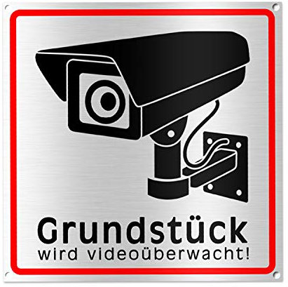 TK THERMALKING Achtung Videoüberwachung Schild - Hinweisschild - Warnschild für Kameraüberwachung - Gebürstetes Aluminium - 15x15 cm - Metall (1 STK.)