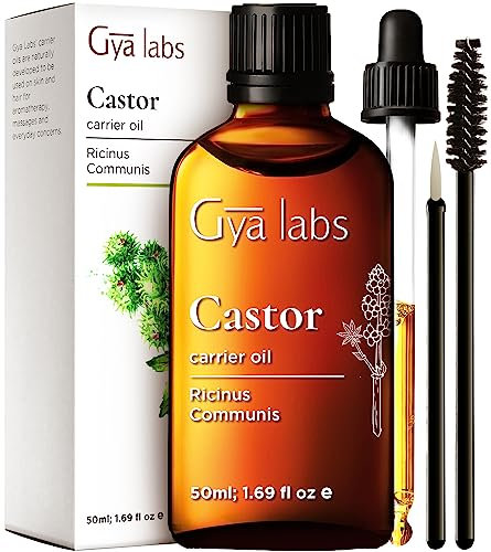 Gya Labs Organic Cosmetics Castor Oil for Eyelashes and Eyebrows - 100% Pure Natural Castor Carrier Oil for Hair, Skin (50 ml + Eyelash Kit)